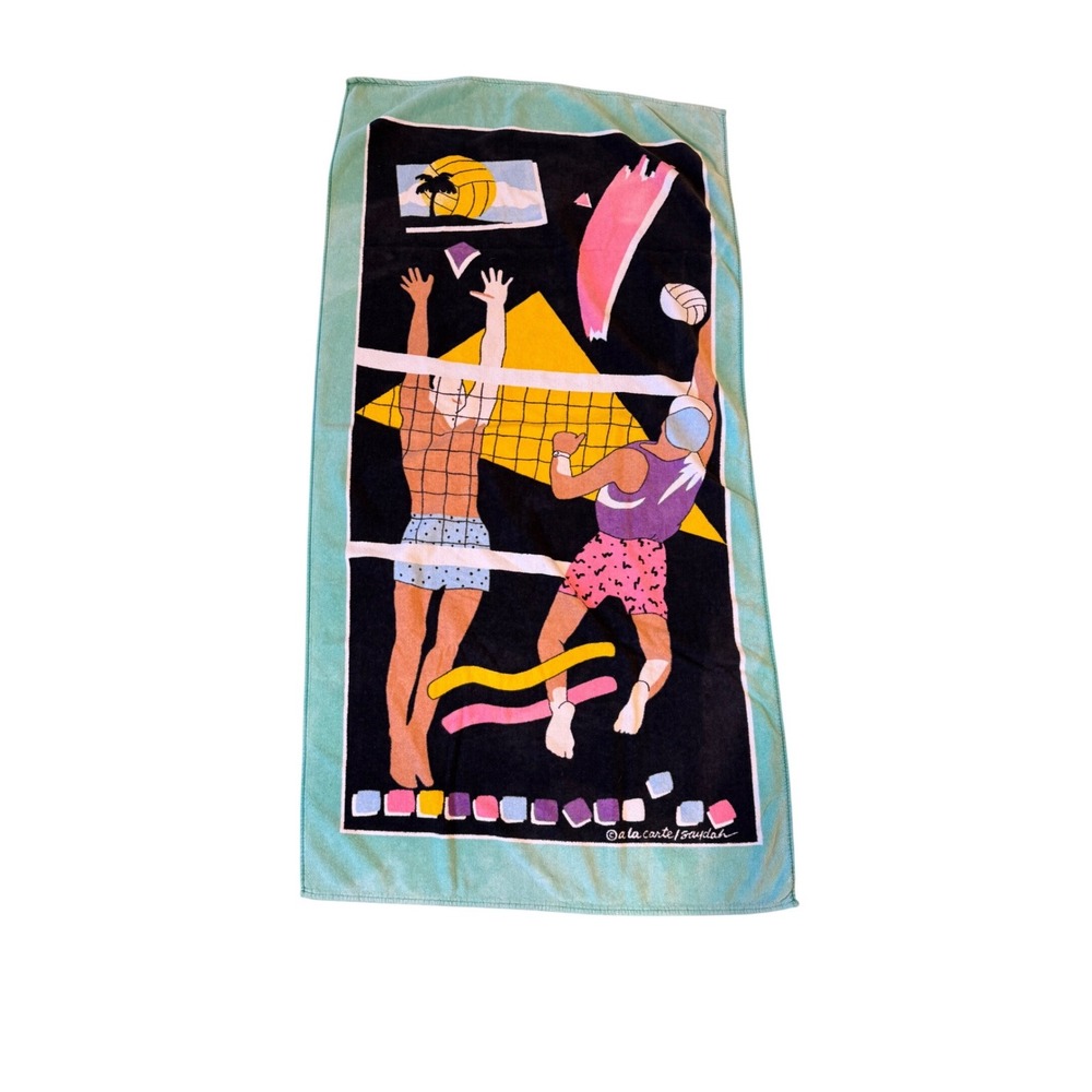 Vintage 80s‎ A La Carte Saydah Volleyball Beach Towel Memphis Style Neon Retro